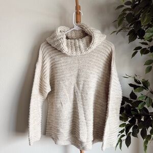 Punto Roma Beige & Gold Cable Knit Turtleneck Sweater Size Large